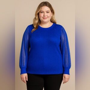 CATO Metallic Sparkle Blue Ribbed Sweater – Size 18/20W